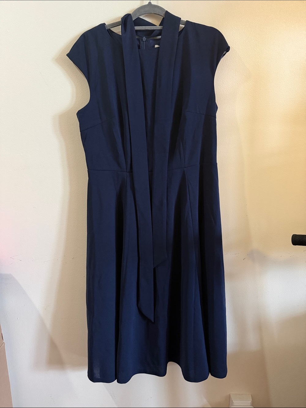 Tie-Neck Navy Midi Dress